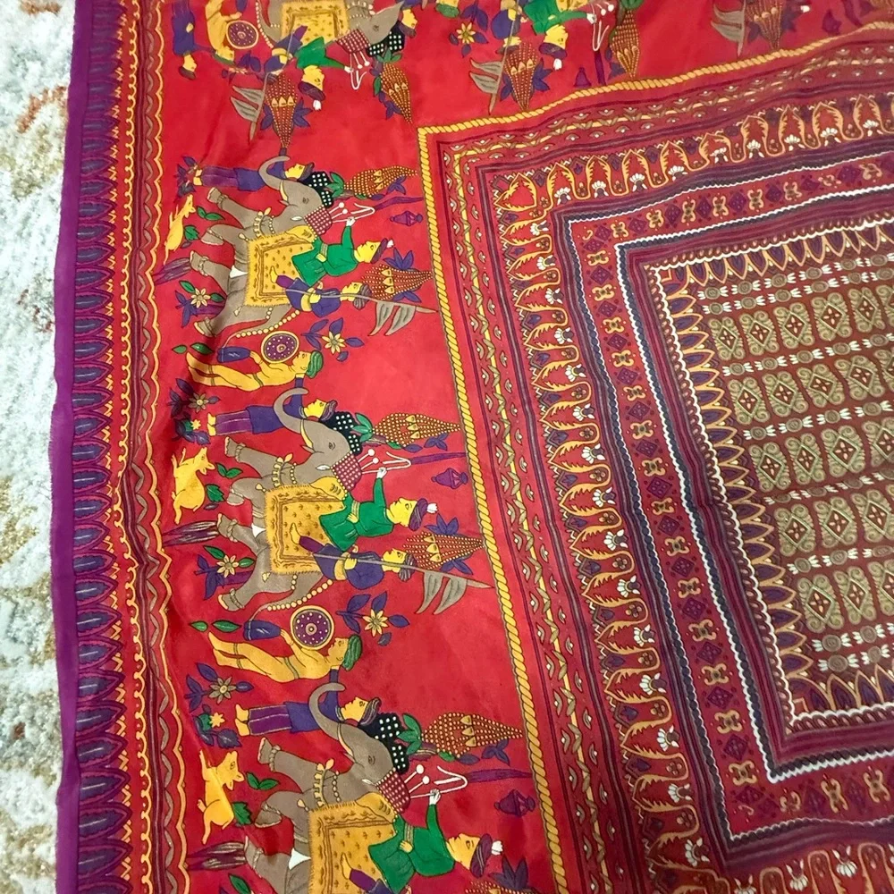 VTG Oscar De La Renta Vibrant Red Tapestry with Elephant Motif - Picture 6 of 13